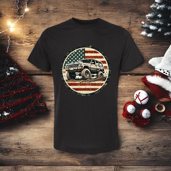 Black Jeep American Flag T-Shirt - Picture 1 of 1